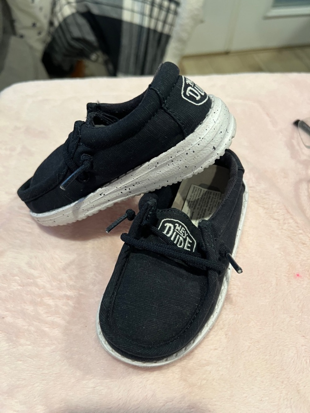 Hey Dude Kids Black Canvas Slip-On Sneakers with White Soles - Picture 2 of 5